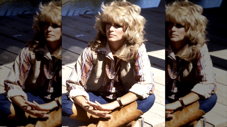 Farrah Fawcett filming the Faberge comerical in 1977.