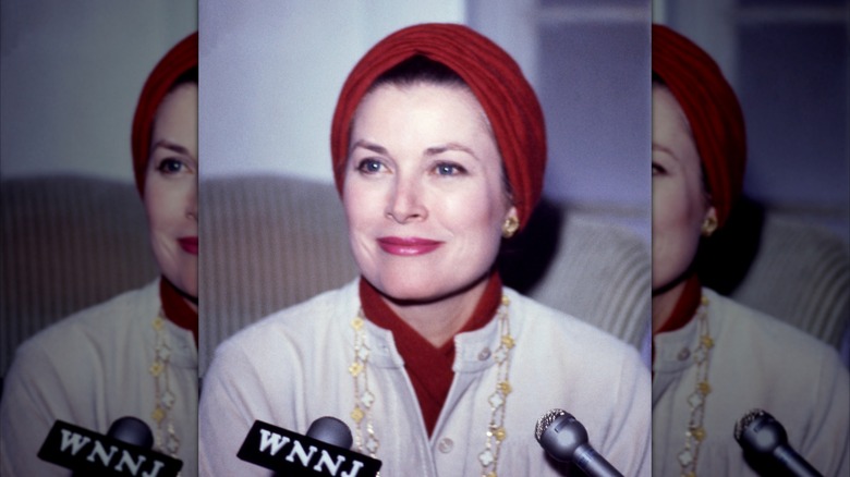 Grace Kelly at a press conference in New York, 1977.