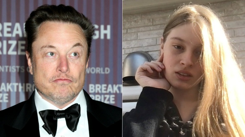 A split image of Elon Musk and his daughter