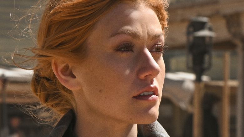 Katherine McNamara as Abby looking pensive in Walker Independence