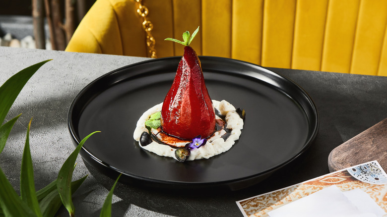 Poached pear in wine