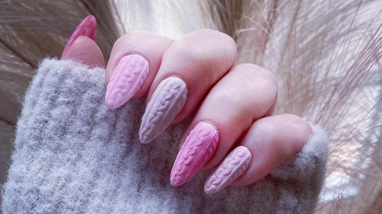 pink sweater nail design