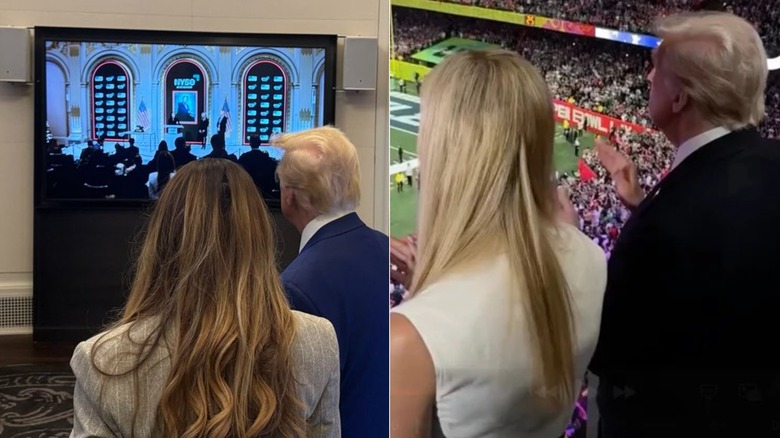 Melania and Ivanka Trump stand next to Donald Trump