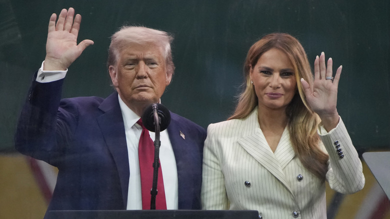 Donald and Melania Trump waving