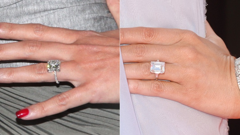 Split image of Ivanka Trump's engagement ring and Melania Trump's engagement ring