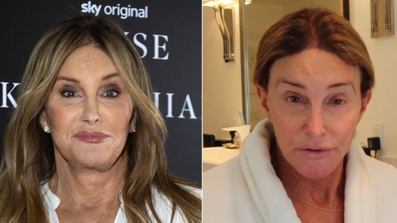 Split image of Caitlyn Jenner with makeup on vs. no makeup