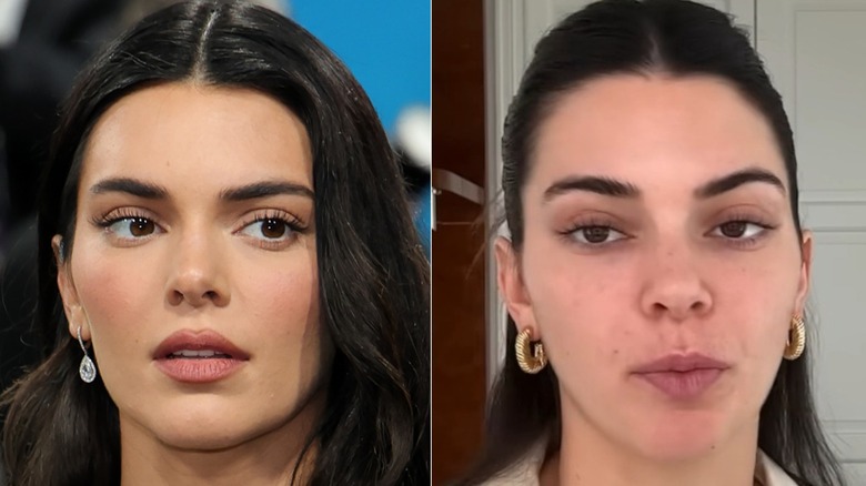 Split image of Kendall Jenner with makeup on vs. no makeup