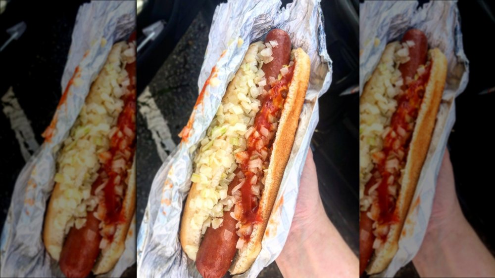 Costco hot dog with onions