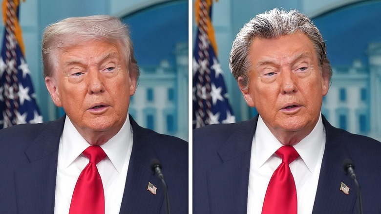 Photos of Donald Trump with his natural hair and photoshopped with Gavin Newsom's hair