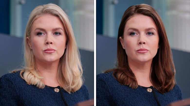 Side-by-side photos of Karoline Leavitt with blonde and brunette hair