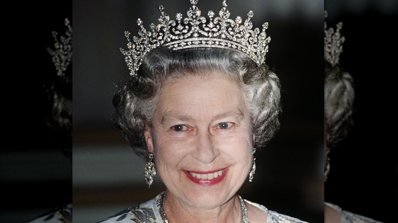 Queen Elizabeth wearing the famous Girls of Great Britain and Ireland tiara
