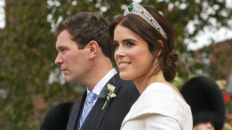 Princess Eugenie and Jack Brooksbank outside on their wedding day in 2018.