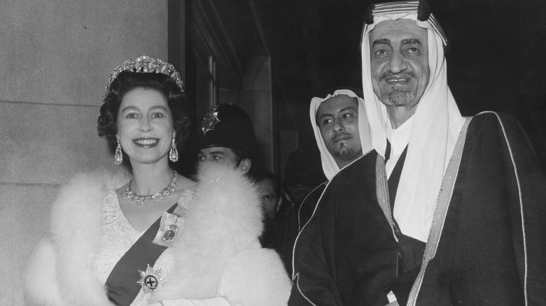 Queen Elizabeth II smiling at a 1967 outing to the Dorchester Hotel