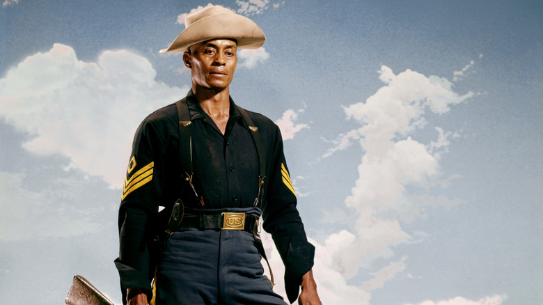 Woody Strode on the set of Sergeant Rutledge