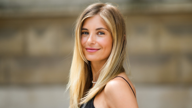 Blonde woman smiling