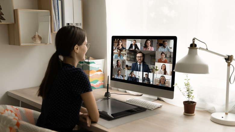 woman at work from home desk 