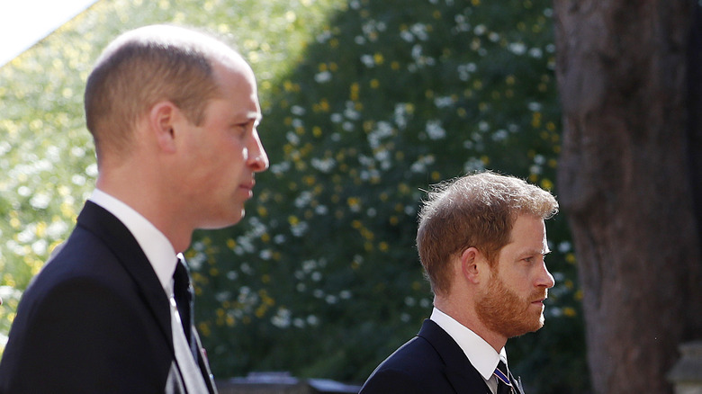 William and Harry at the funeral of Prince Phillip