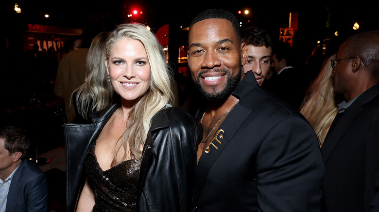 Ali Larter and Mustafa Speaks smiling at a 2024 Landman premiere