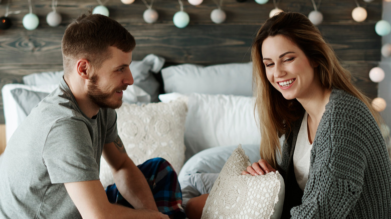 Bedtime happy couple