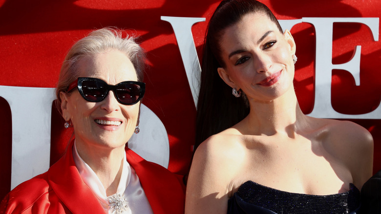 Meryl Streep and Anne Hathaway posing in London