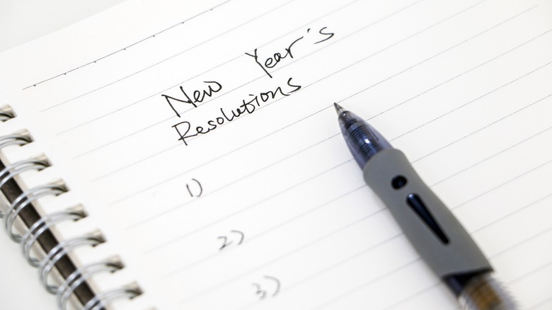 Paper with "New year's resolutions" written