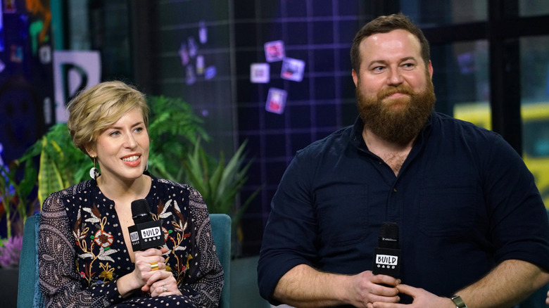 Ben and Erin Napier speaking onstage at an event