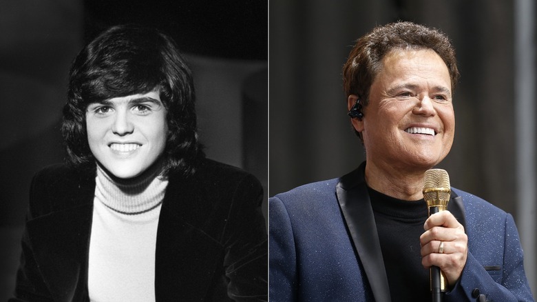 Donnie Osmond poses for a portrait in 1974 & performing on stage in 2023