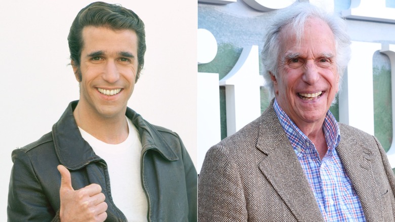 Henry Winkler as Fonzie in 1975 & at the 2026 premiere of "Life, Larry and the Pursuit of Unhappiness"