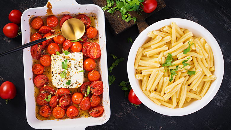 A dish containing the TikTok famous feta pasta