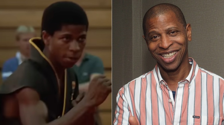 Split image of Larry B. Scott in "The Karate Kid" and 2019