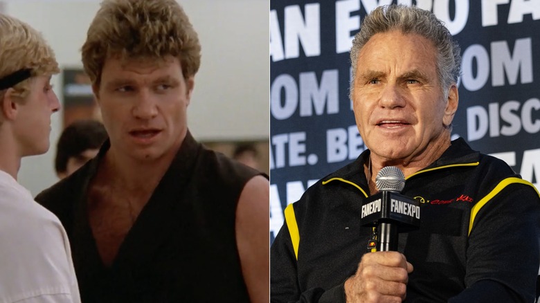 Split image of Martin Kove in "The Karate Kid" and in 2025
