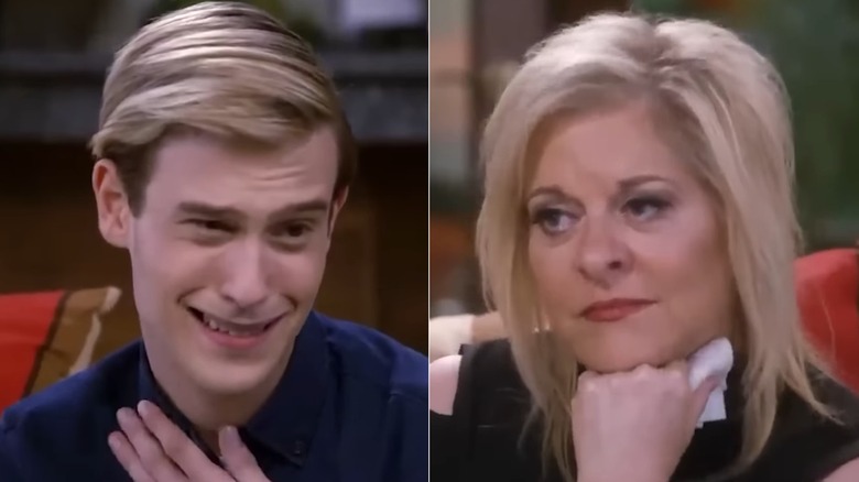 A split image of Tyler Henry and Nancy Grace, both looking emotional