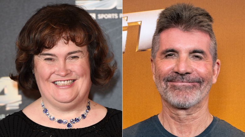 A split image of Susan Boyle and Simon Cowell