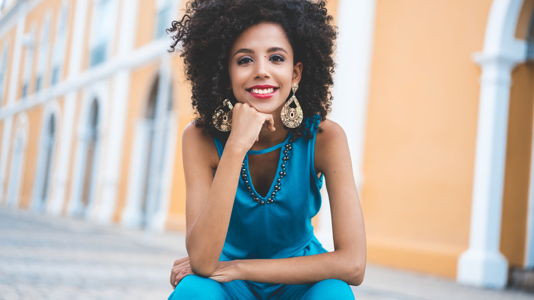 Woman wearing blue