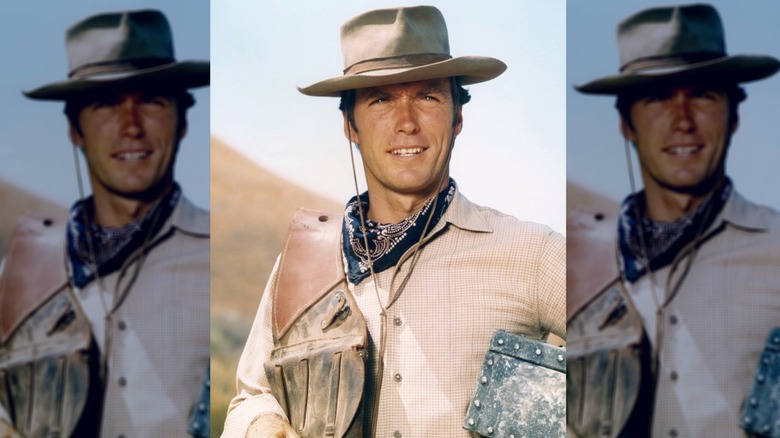 Clint Eastwood on the set of the TV series Rawhide.
