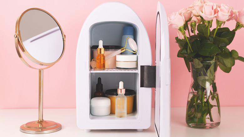 A beauty fridge filled with products