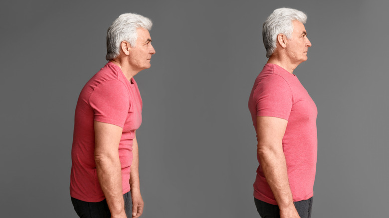 Side view of an older man showing both good and bad posture 