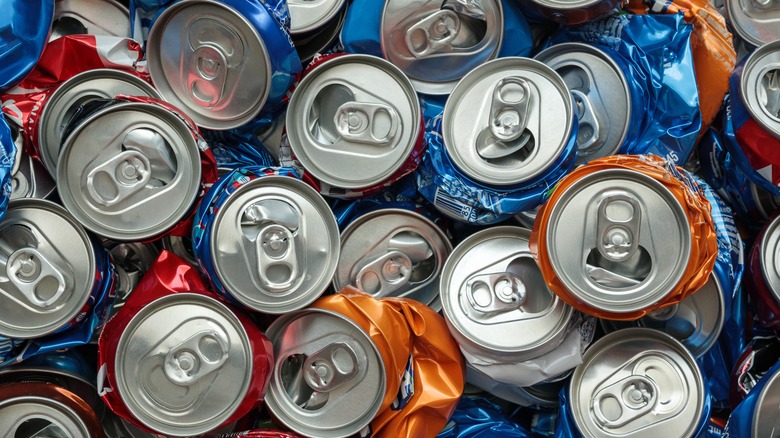 Aluminum cans crushed and ready to recycle