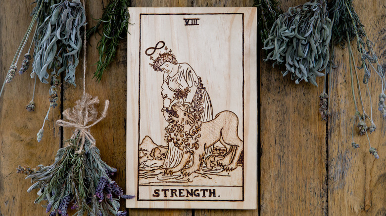 The strength tarot card with sage 