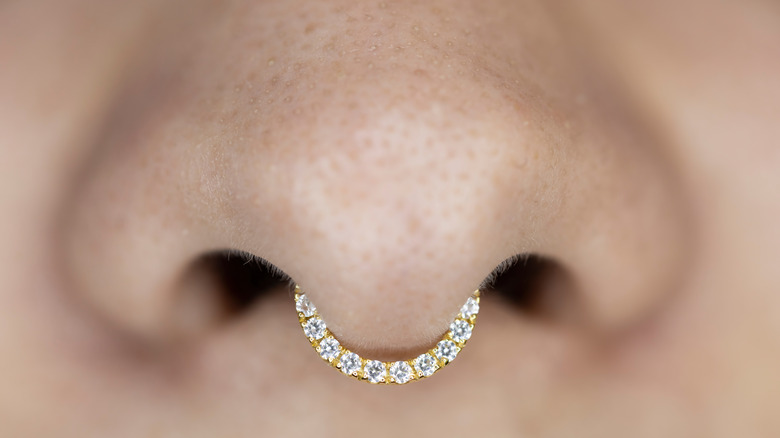 GIrls Nose Ring 0.04cts Diamond 14k Yellow Gold Hoop Pierced Nose Ring  Jewelry | eBay