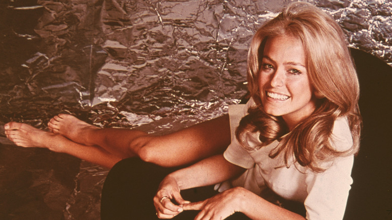 Portrait of Farrah Fawcett posing in the early 1970s