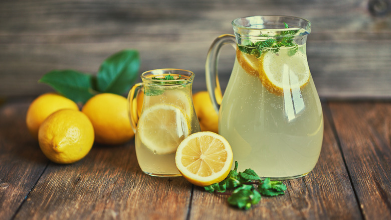 Jar of mint leaves and lemon