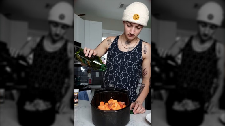 The Backpack Kid coating potatoes with oil on Instagram