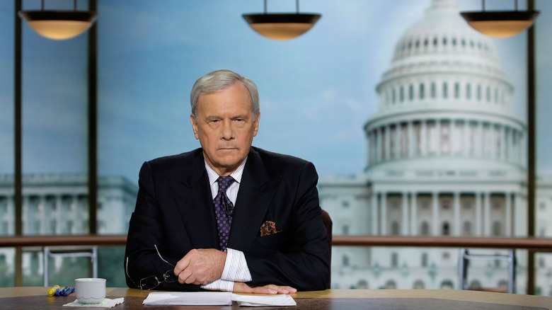 Tom Brokaw on the set of Meet the Press
