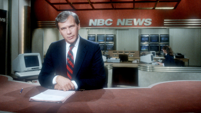 Tom Brokaw behind the desk at NBC Nightly News