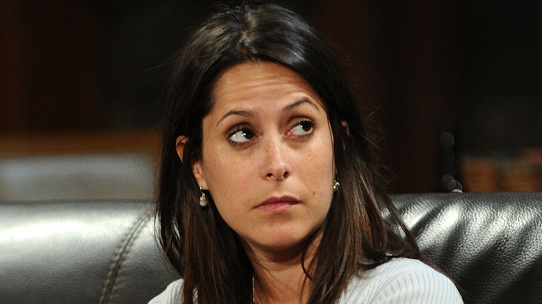 Kimberly McCullough with an annoyed expression on the set of 'General Hospital'