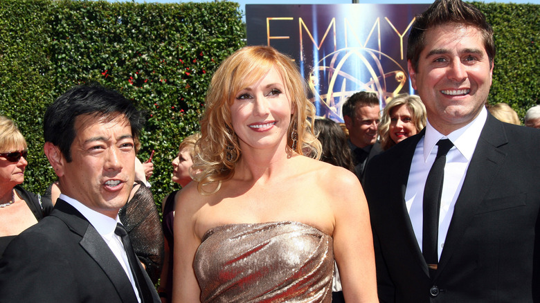 Grant Imahara, Kari Byron, and Tory Belleci smiling at the Emmys