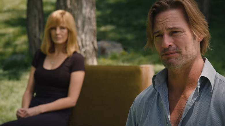 Kelly Reilly as Beth Dutton watching Josh Holloway as Roarke Morris on Yellowstone