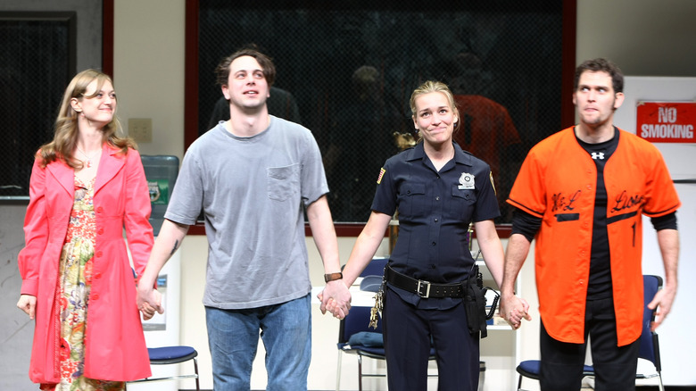 Piper Perabo and the rest of the cast taking their bows after a performance of Reasons to Be Pretty