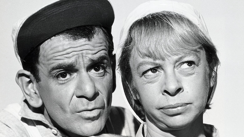 Sid Melton and Mary Grace Canfield in black-and-white